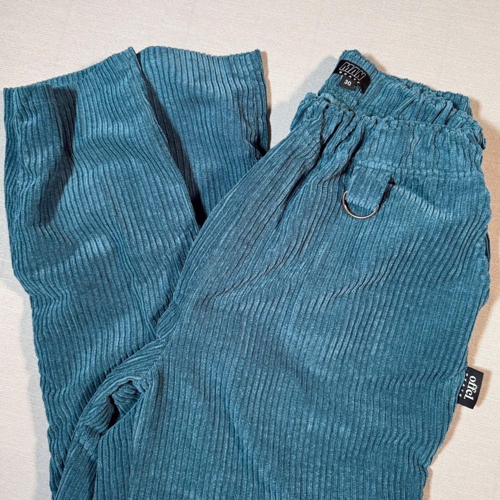 BoohooMAN Skate Corduroy Pants Teal Blue Baggy Streetwear 30 Tall
